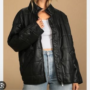 Free People Vegan Leather Quilted Dolman Jacket XS